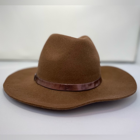 Brown with Metallic Brim Lined Wide Brim Hat - Picture 2 of 6